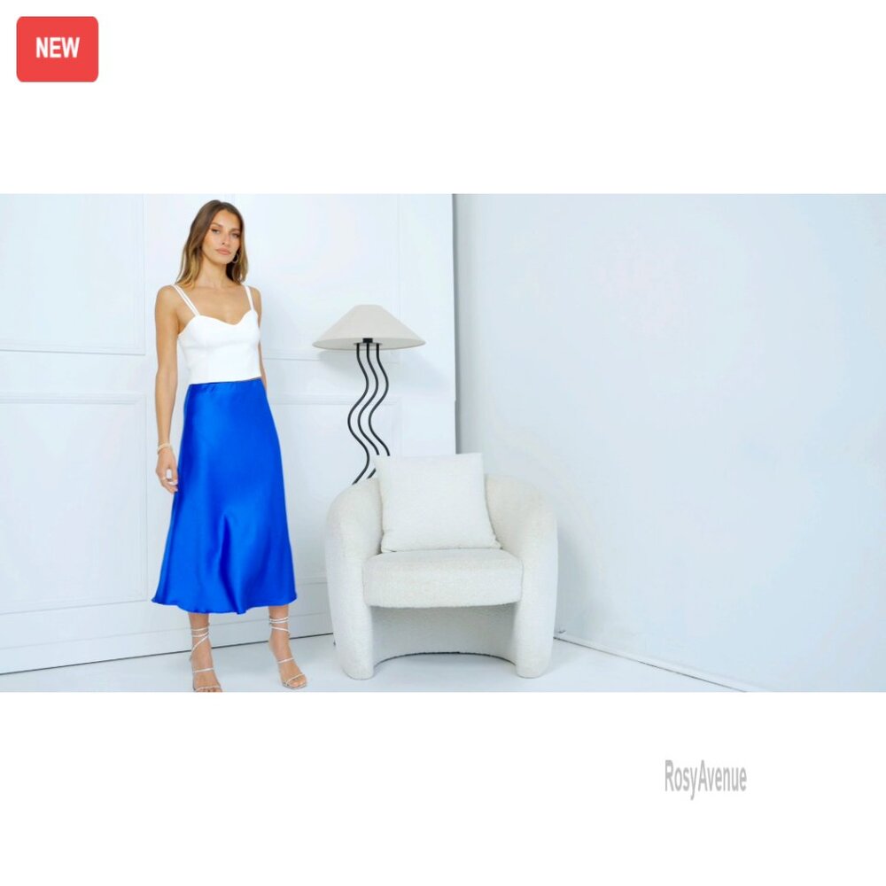 Satin Midi Skirt High Waist Elastic Flowy A-Line Cocktail Wedding - Picture 7 of 7